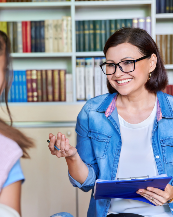 case worker smiling with clipboard